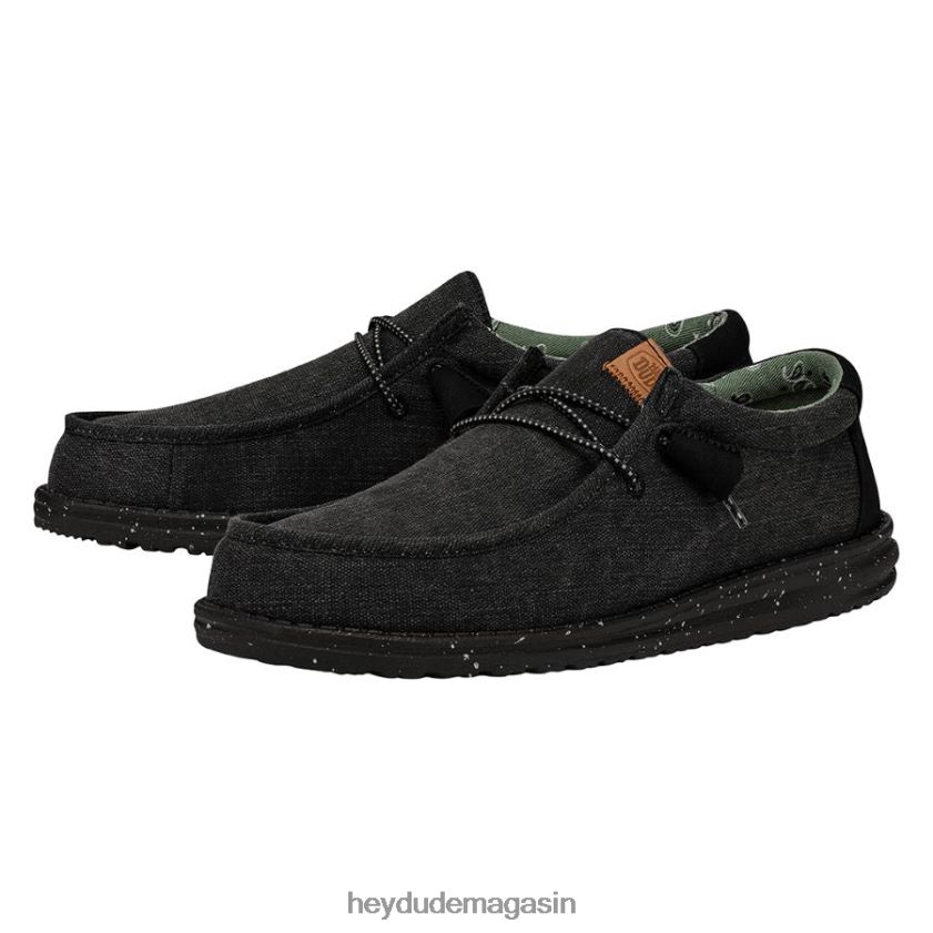 Hey Dude Hommes toile lavée wally noir chaussures DT40T4299