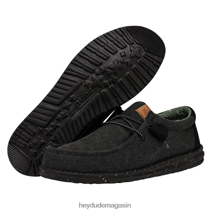 Hey Dude Hommes toile lavée wally noir chaussures DT40T4299