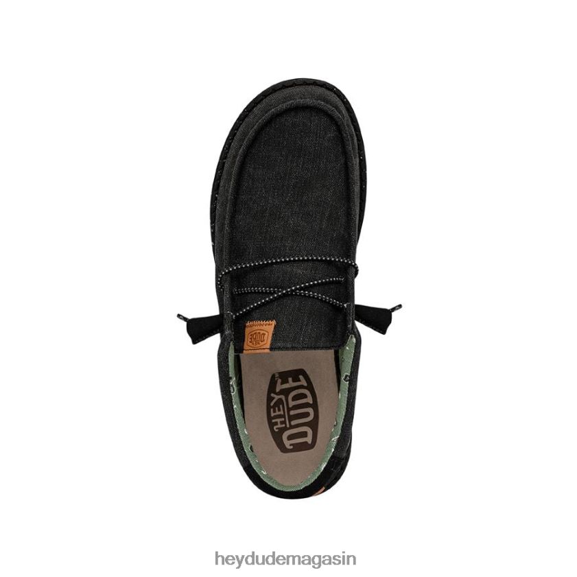 Hey Dude Hommes toile lavée wally noir chaussures DT40T4299